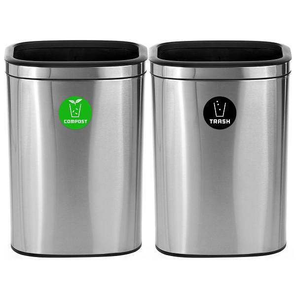 Alpine Industries 21 Gallon Ss Decorative Slim Compost/Trash Can Package Of 2