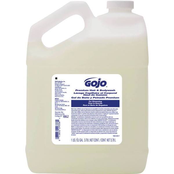 Gojo Premium Hair & Body Wash, Waterfall Fragrance, Gallon Pour Bottles, Package Of 4
