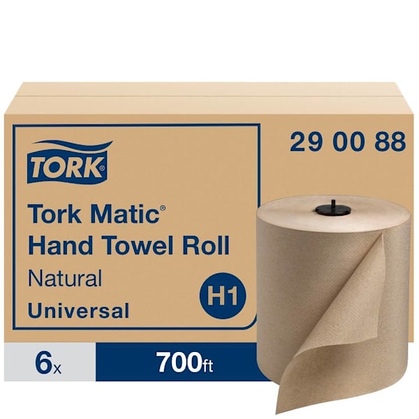 Tork Universal Matic Hand Towel Rolls, Natural, H1 System, 700 ft/Roll, 6 Rolls/Case