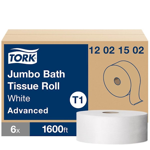 Tork Advanced Jumbo Toilet Paper, 2-Ply, White, T1 System, 1,600 ft/Roll, 6 Rolls/Case