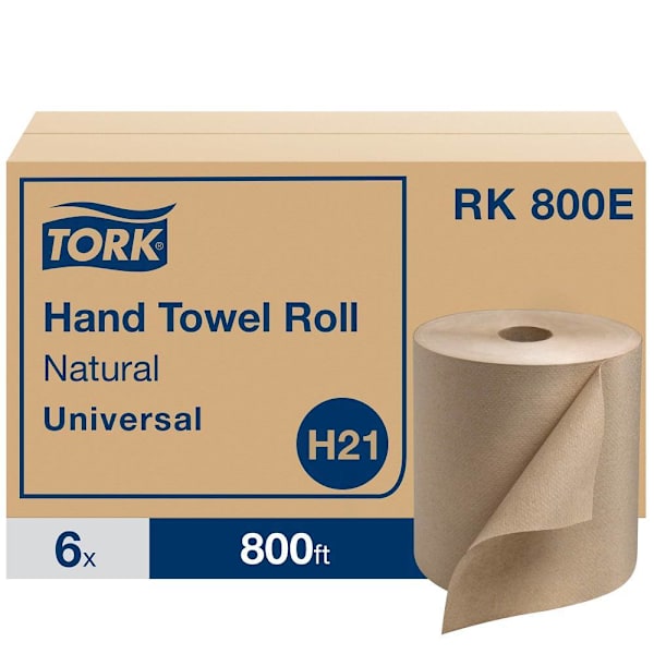Tork Universal Paper Hand Towel Rolls, Natural, H21 System, 800 ft/Roll, 6 Rolls/Case