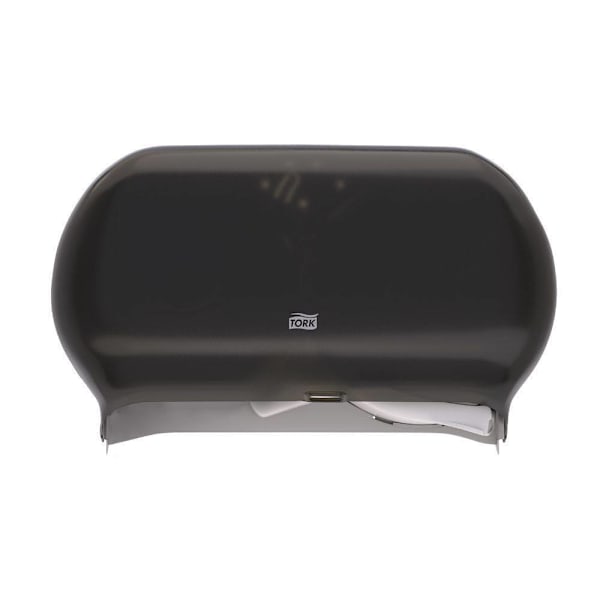Tork Twin Jumbo Toilet Paper Dispenser, Smoke, T22 System, Refill Indicator Window, High-Capacity Dual-Roll Design