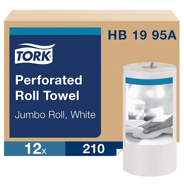 Tork Certified Compostable Jumbo Perforated Paper Towels, White, 210 Towels/Roll, 12 Rolls/Case