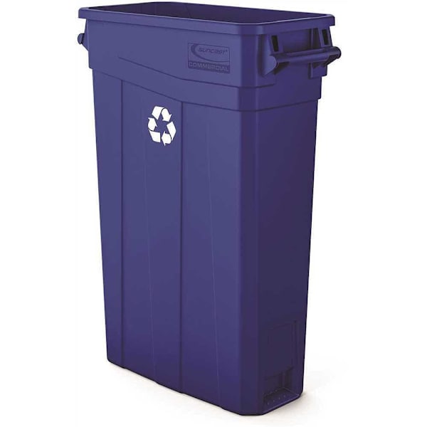 Suncast Commercial 23 Gallon Slim Dual Recycling Trash Can W/ Handles, Blue