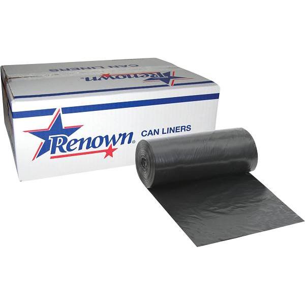 Renown Can Liner, 10 Gal., 8 Mic, High Density, Black 24" X 24", Case Of 1000