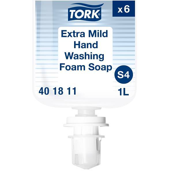 Tork Extra Mild Foam Hand Soap, Fragrance-Free, S4 System, 1L Bottles, 6 Bottles/Case