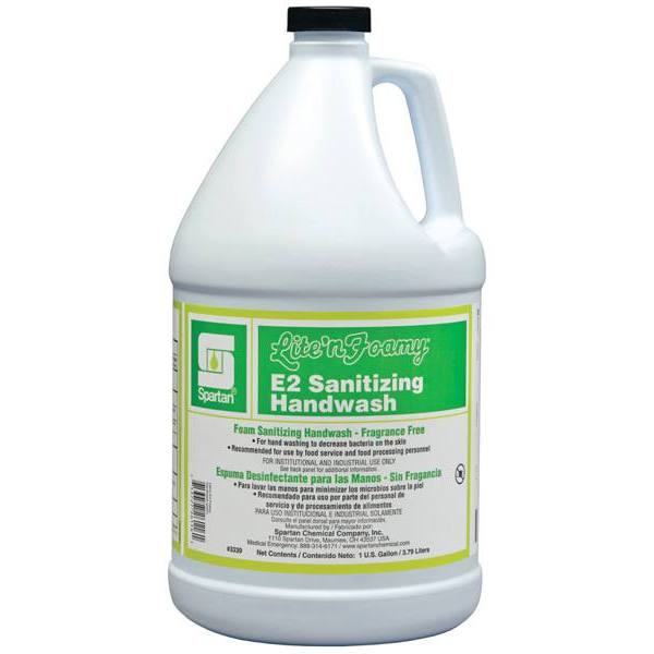 Spartan Lite'n Foamy E2 Sanitizing Foaming Hand Wash, Unscented, 1 Gal, Case Of 4