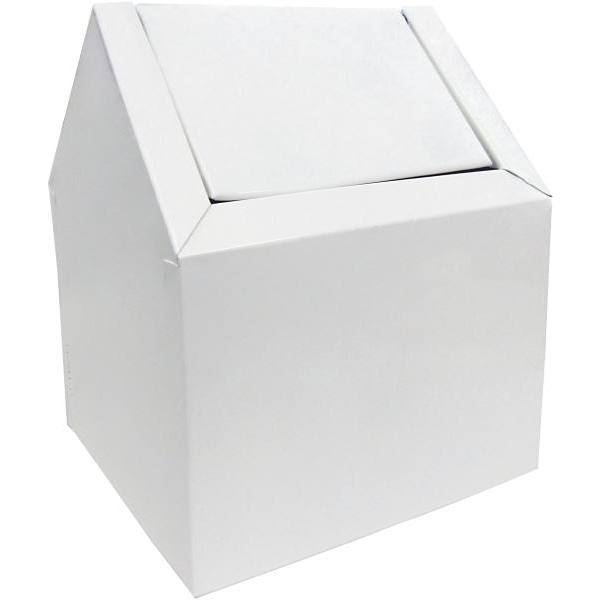 Double Entry Swing Top Metal Sanitary Napkin Floor Receptacle, 9", White