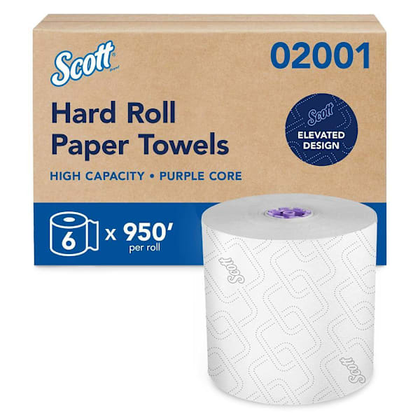 Scott Essential High Capacity Hard Roll Paper Towels 02001 Purple Core Hardwound Dispensers Carton Of 6