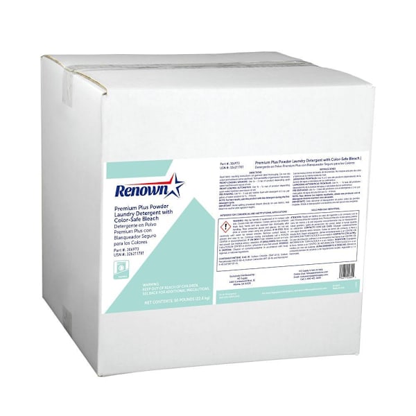 Renown Premium Plus Commercial Powder Laundry Detergent With Color-Safe Bleach, 50 Lb. Box
