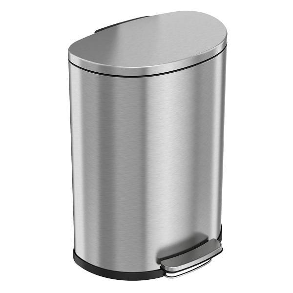HLS Commercial 13.2 Gallon Stainless Steel Semi-Round Step Trash Can With Odor Filter