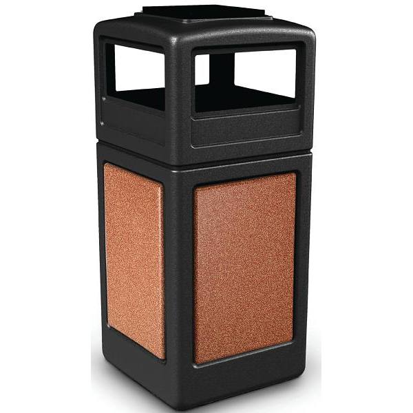 Stonetec 42 Gal. Square Trash Can W/ Ashtray Lid (Black/Sedona)