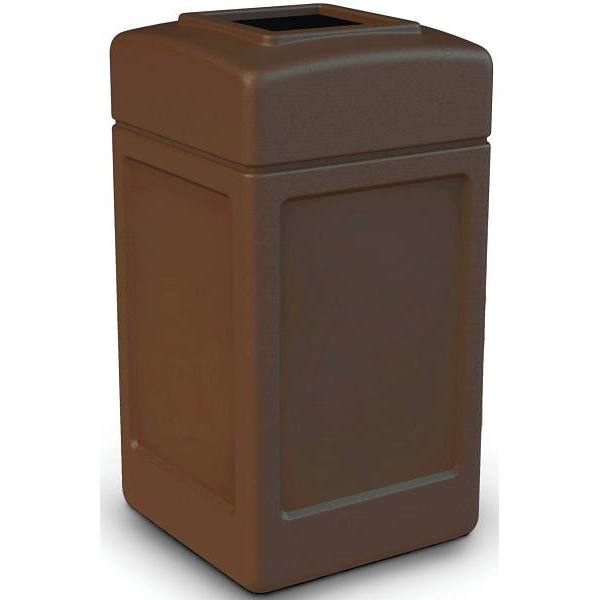 Polytec 42 Gal. Square Trash Can W/ Open-Top Lid (Brown)