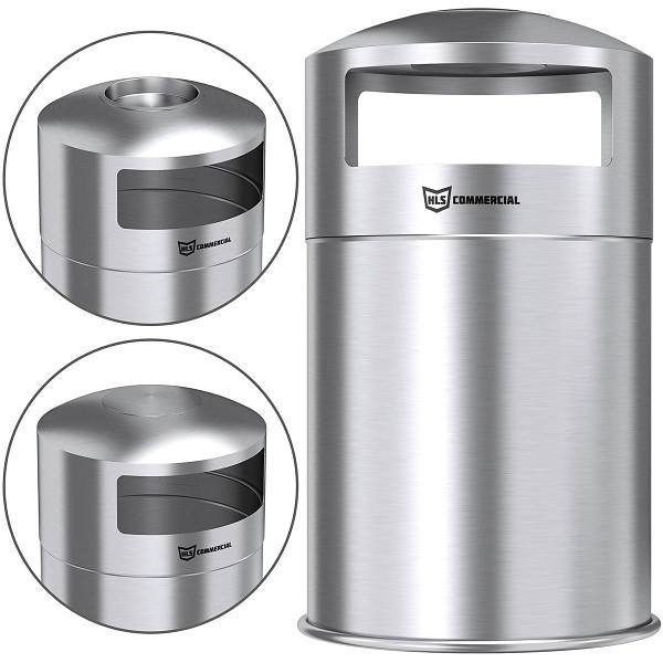 HLS Commercial 50 Gal. Dual Side-Entry Trash Can W/ Removable Ashtray (Stainless Steel)