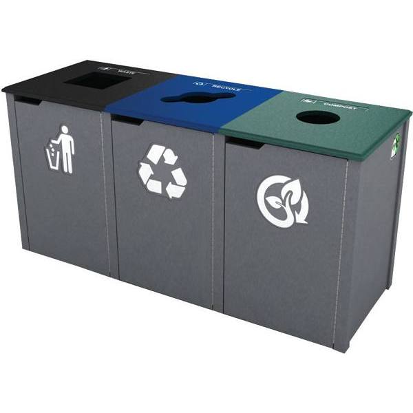 Nex-Terra 26 Gal. Triple Waste And Recycle Bin (Black/Navy Blue/Green)