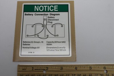 Genie Part # 31786GT – Decal, Notice, Batt Connection