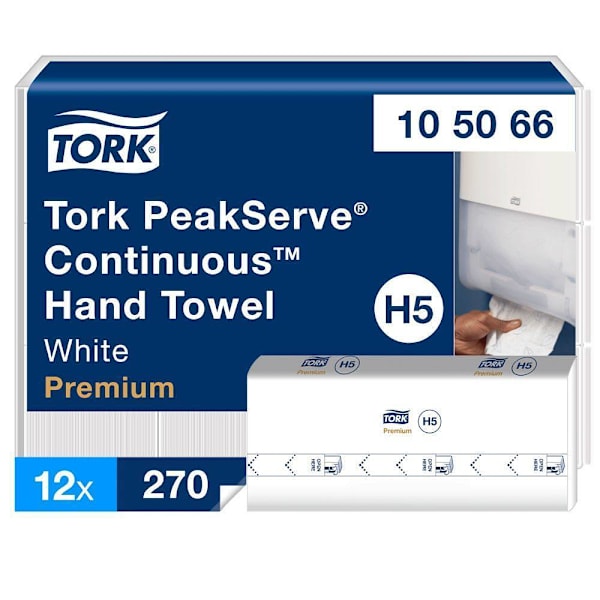 Tork Premium PeakServe Continuous Hand Towels, Compressed, White, H5 System, 3,240 Sheets/Case (12 Packs of 270)