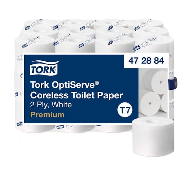 Tork Premium OptiServe Soft Coreless Toilet Paper, 2-Ply, White, T7 System, 750 Sheets/Roll, 36 Rolls/Case
