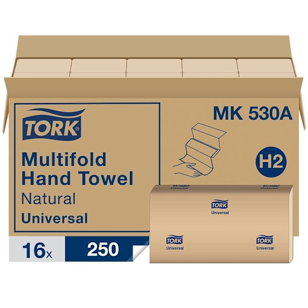 Tork Universal Multifold Hand Towels, Natural, H2 System, 4,000 Sheets/Case (16 Packs of 250)