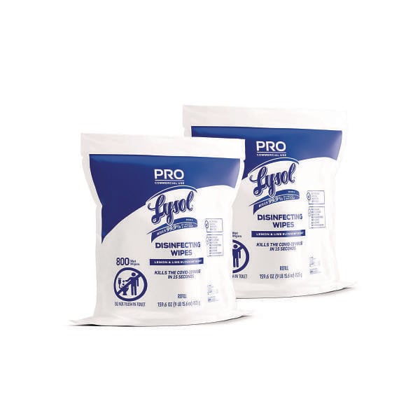 Professional Disinfecting Wipe Bucket Refill, 1-Ply, 6 X 8, Lemon And Lime Blossom, White, 800 Wipes/Bag, 2 Refill Bags/Ct