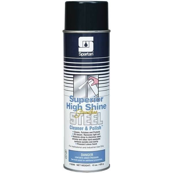 Spartan Superior High Shine Stainless Steel Cleaner And Polish, Aerosol, Unscented, 15 Oz, Case Of 12