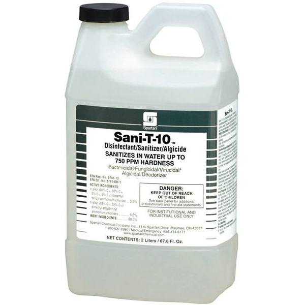 Spartan Clean on the Go, Sani-T-10 Sanitizer, Unscented, 2 Liter, Case Of 4