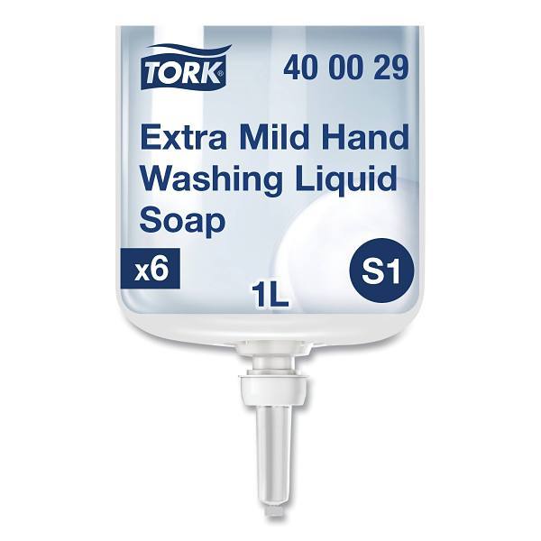 Tork Extra Mild Liquid Hand Soap, Fragrance-Free, S1 System, 1L Bottles, 6 Bottles/Case