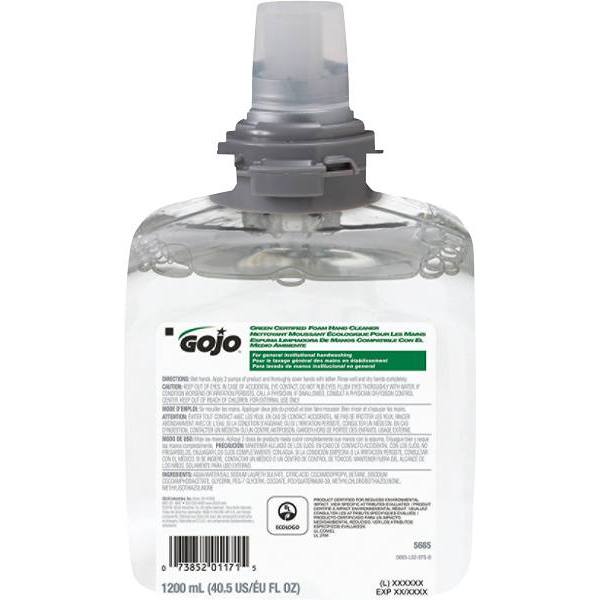 Gojo Ecologo Green Foam Hand Cleaner, 1200ml, Refill For Tfx Dispenser, Case Of 2