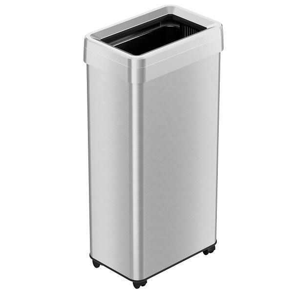 HLS Commercial 21 Gallon Stainless Steel Rectangular Open Top Trash Can With Wheels And Odor Filters