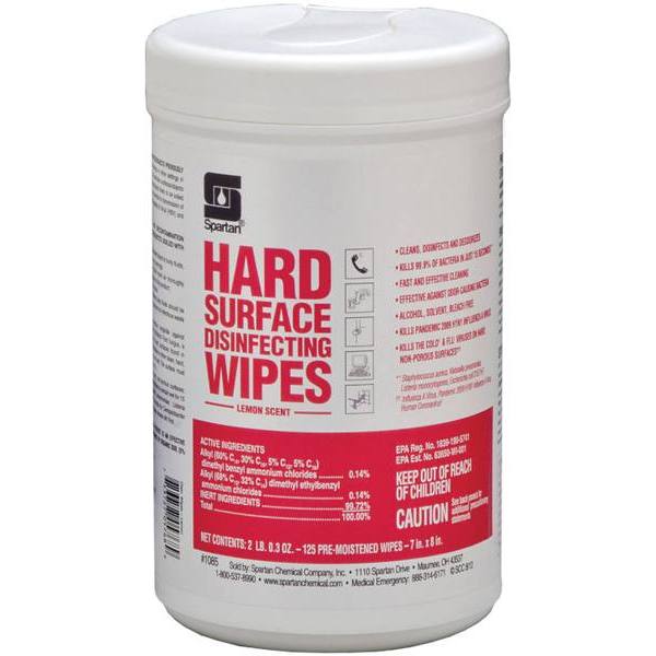 Spartan Hard Surface Disinfecting Wipes, Lemon Scent (125-Count Wipes), Case Of 6