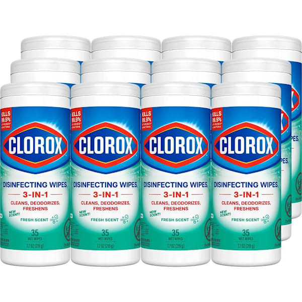 Clorox Disinfecting Wipes, Bleach Free, Fresh Scent, 35 Count Canister, Case Of 12