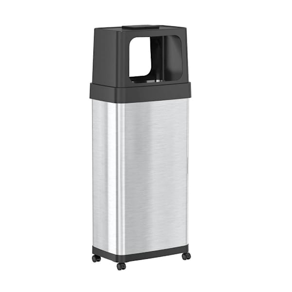 HLS Commercial 24 Gallon Dual Side Entry Stainless Steel Trash Can With Wheels And Odor Filter