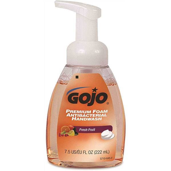 Gojo Premium Foam Antibacterial Handwash Hand Soap Pump Bottle, Fresh Fruit Scent, 7.5 Fl. Oz, Case Of 6
