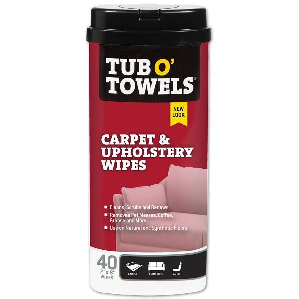 Tub O' Towels Carpet/Upholstery Cleaning Wipes Remove Tough Stains Case Of 12