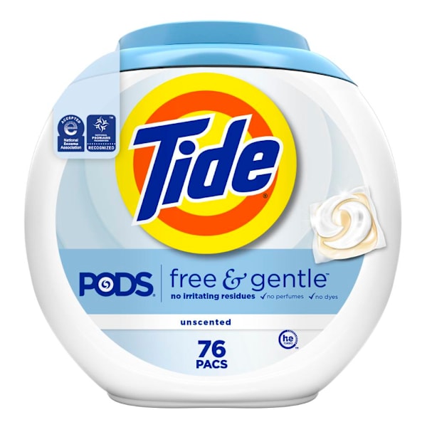 Tide Pods,Liquid Laundry Detergent Pods, Free And Gentle, 76 Count, Case Of 4