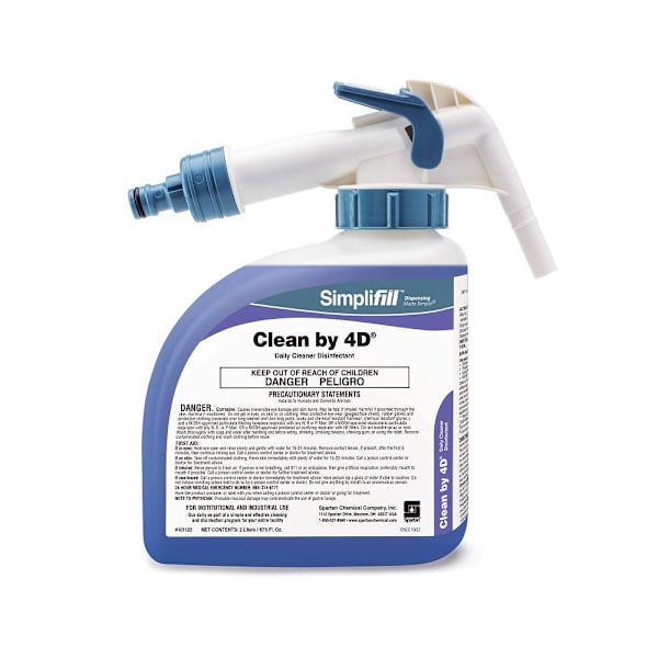 Spartan Simplifill Clean By 4D 1-Step Cleaner/Disinfectant, Fresh Scent , 2l, Case Of 2