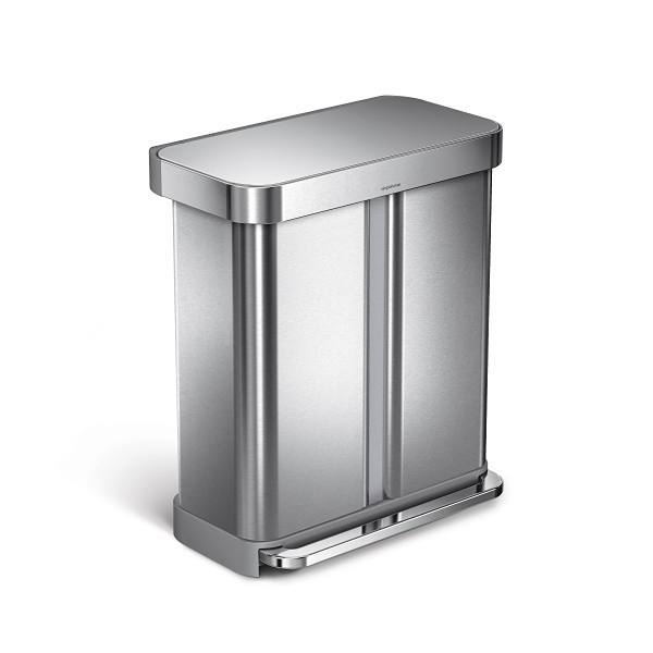 Simplehuman 58l 15 Gal. Rectangular Dual Compartment Step Recycler And Trash Can
