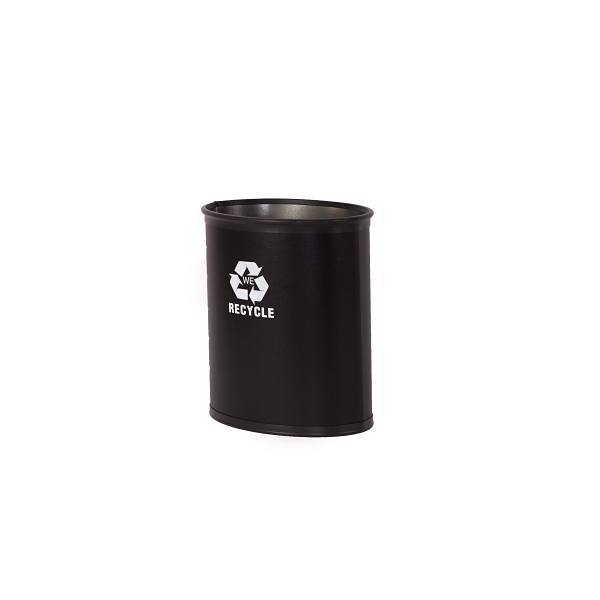 Hapco 13q Oval Metal Leatherette Wastebasket Black/White Recycle Package Of 6