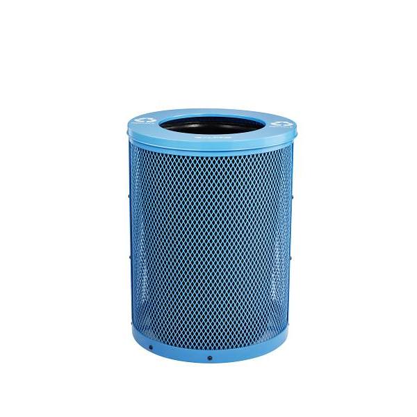 Alpine Industries Outdoor Diamond Steel Trash Can With Flat Lid 36 Gallon Blue