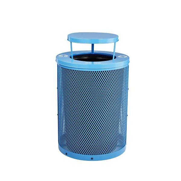 Alpine Industries Outdoor Diamond Steel Trash Can-Rain Bonnet Lid 36 Gallon Blue