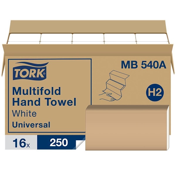 Tork Universal Multifold Hand Towels, White, H2 System, 4,000 Towels/Case (16 Packs of 250)