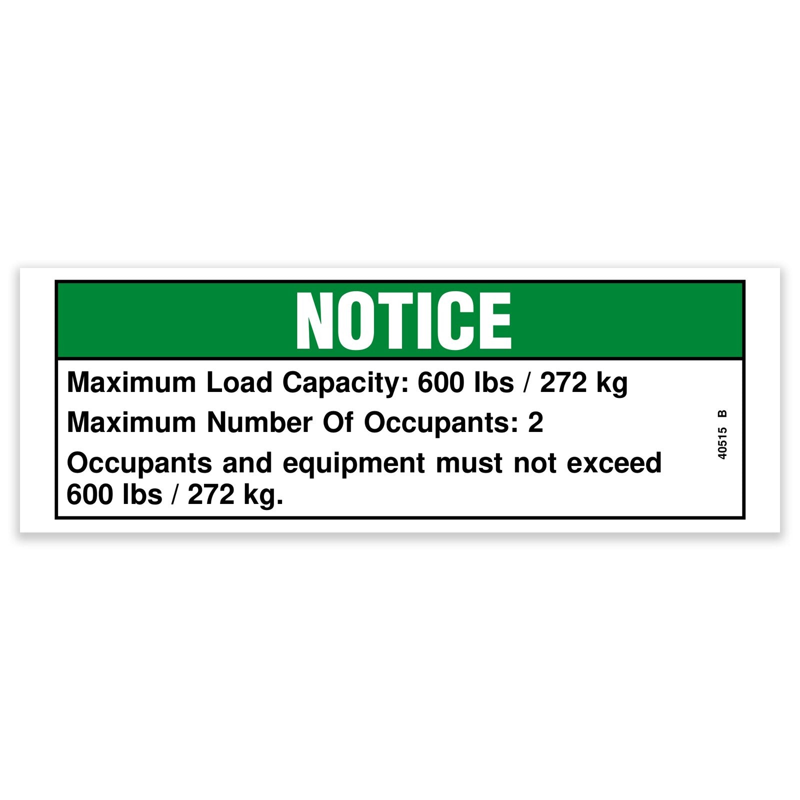 Genie Part # 40515GT – Decal, Notice, Max 600#