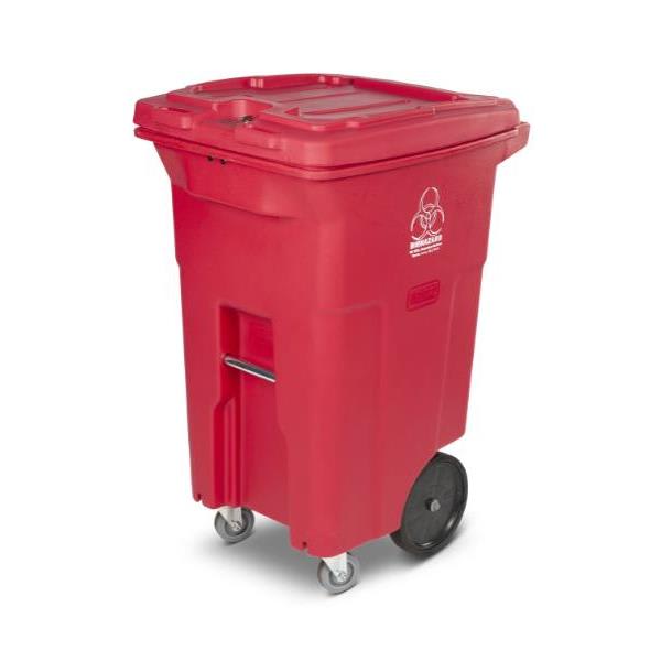 Toter 64 Gallon 4-Wheel Medical Trash Can W/ Casters (Red)