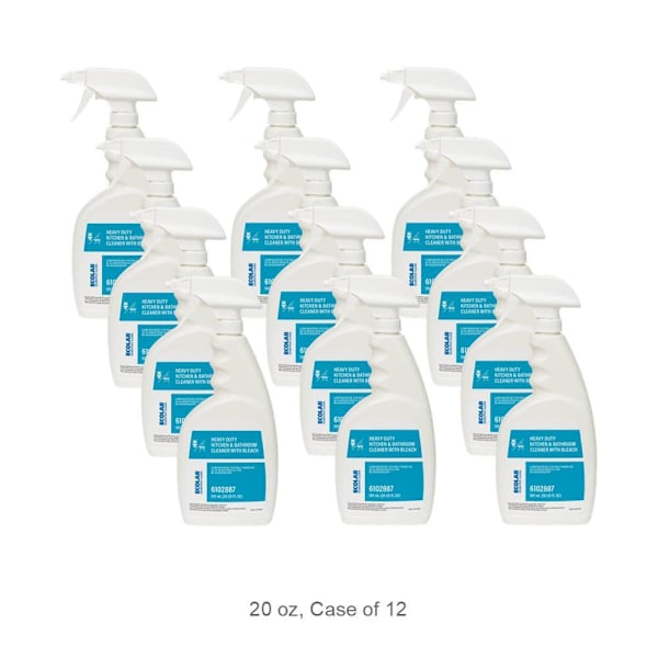Ecolab Scientific Clean Heavy Duty Kitchen and Bathroom Cleaner with Bleach - RTU 20 Fl Oz, Case Of 12