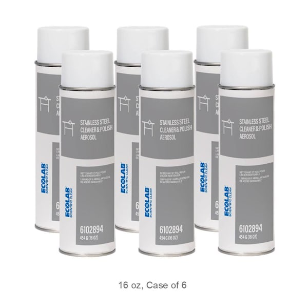 Ecolab Scientific Clean Stainless Steel Cleaner and Polish Aerosol - RTU 16 Fl Oz, Case Of 6