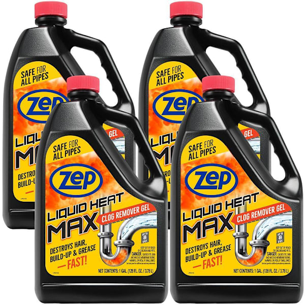 Zep Liquid Heat Max Clog Remover Gel 128 Oz. For Hair Build-Up/Grease Case Of 4
