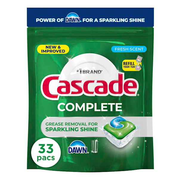 Casade Complete Actionpacs W/ Dawn Fresh Scent Tablet Detergent 33-Cnt Case Of 4