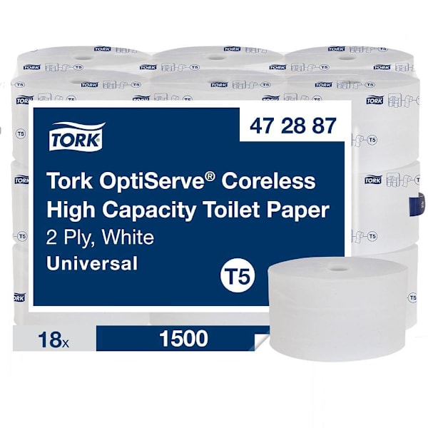 Tork OptiServe High-Capacity Coreless Toilet Paper, 2-Ply, T5 System, 1,500 Sheets/Roll, 18 Rolls/Case