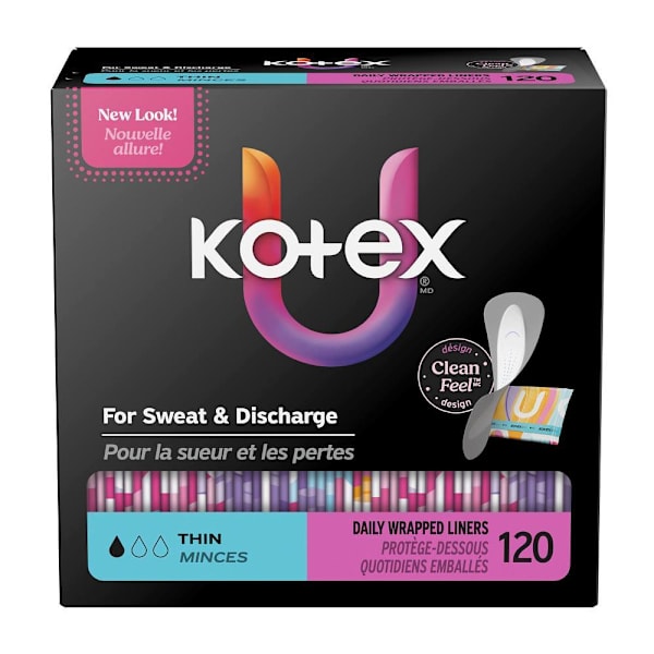 U By Kotex Daily Wrapped Liners Light Absorbency Thin 120-Count Case Of 5