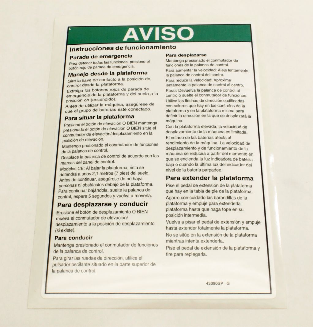 Genie Part # 43090SPGT – Decal, Notice, Oper Inst, PCP